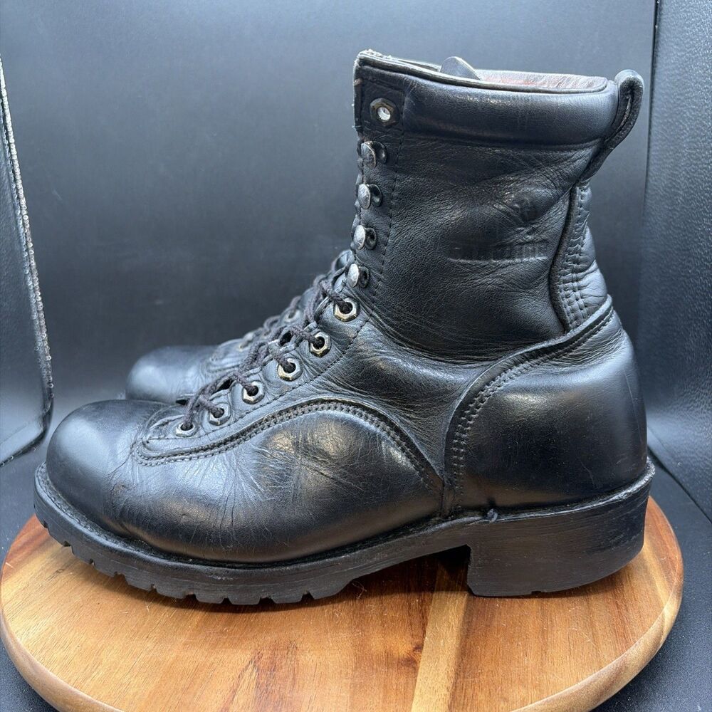 Vintage Carolina Mens Size 9 Logger Boots Black Leather Made in USA